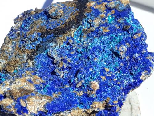 Azurite, Chalcophyllite<br />pania Dolina (Herrengrund), Banská Bystrica, Region Banská Bystrica, Eslovaquia<br />3,5 x 3 cm<br /> (Author: Volkmar Stingl)