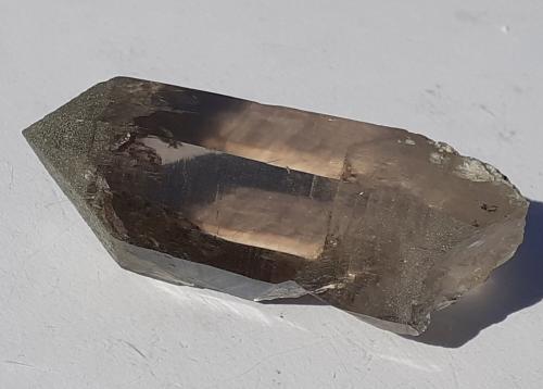 Quartz (variety Smoky Quartz)<br />Glaciar Innergschlöss, Valle Tauern, Tirol Este, Tirol, Austria<br />5 x 1,8 cm<br /> (Author: Volkmar Stingl)