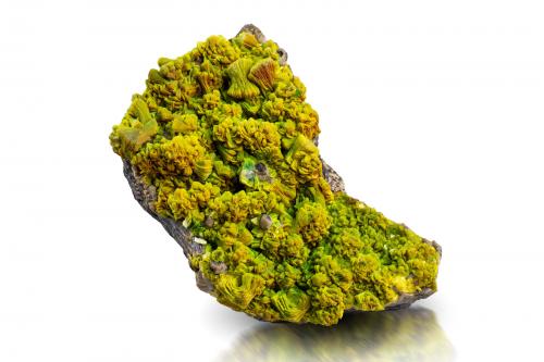 Autunite<br />Depósito Nanjingqiao, Pingjian, Prefectura Yueyang, Provincia Hunan, China<br />22 x 14 x 8 cm / main crystal: 3.0 cm.<br /> (Author: MIM Museum)