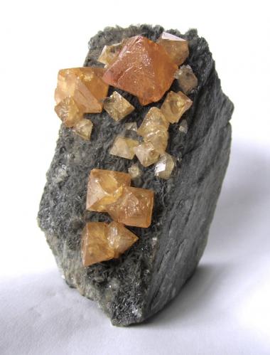 Scheelite, muscovite<br />Monte Xuebaoding, Pingwu, Prefectura Mianyang, Provincia Sichuan, China<br />Specimen size 9,5 x 6 x 5 cm, largest crystal 2 cm<br /> (Author: Tobi)