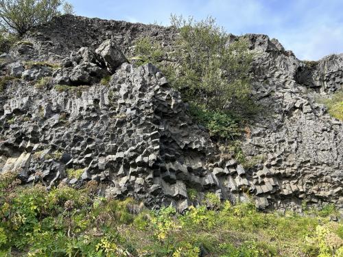 Disyunción columnar en el basalto, pero en una visión casi perpendicular al ‘eje’ mayor de la columna, en la que se distingue la estructura poligonal. (Autor: Antonio P. López)