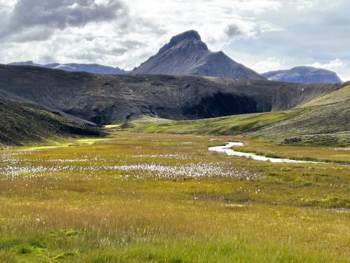 Un pequeño afluente del río Jökuldalakvísl. Al fondo, el Landmannalaugar. (Autor: Antonio P. López)