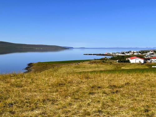 Uno de los accidentes geográficos más importantes de Islandia son los fiordos. Un fiordo es una estrecha entrada de mar que se forma por la inundación de un valle excavado por un glaciar. 
En la imagen, el municipio de Hvammstangi situado en el fiordo Miðfjörður, al norte del país. (Autor: Antonio P. López)