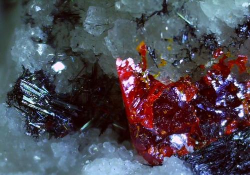 Dufrenoysite, Realgar<br />Cantera Lengenbach, Fäld, Valle Binn (Binntal), Wallis (Valais), Suiza<br />6 x 4 mm<br /> (Author: Volkmar Stingl)