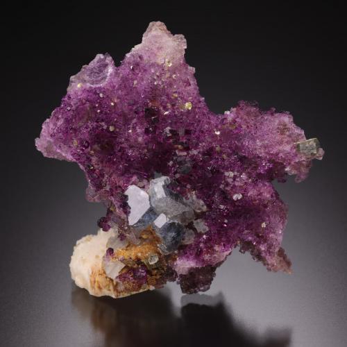 Fluorapatite, Fluorite, Muscovite, Microcline<br />Monte Erongo, Usakos, Región Erongo, Namibia<br />3 cm x 2.6 cm x 2.5 cm<br /> (Author: Antonio Nazario)