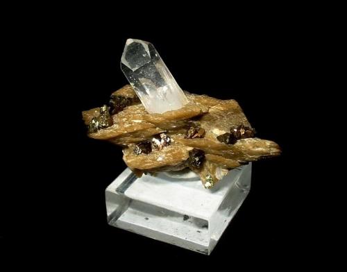 Quartz, Siderite, Chalcopyrite<br />Mina Pfannenberger Einigkeit, Salchendorf, Neunkirchen, Distrito Siegen-Wittgenstein, Arnsberg, Renania del Norte-Westfalia/Nordrhein-Westfalen, Alemania<br />Specimen size 4 cm<br /> (Author: Tobi)