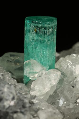 Beryl (variety emerald), Calcite<br />La Pita (distrito minero), Mina Polveros, Municipio Maripí, Cinturón Esmeraldífero Occidental, Departamento Boyacá, Colombia<br />45x32x28mm, xl=18x7mm<br /> (Author: Fiebre Verde)