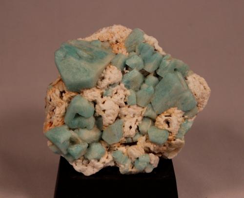 Microcline (variety amazonite), Albite<br />Konso area, Konso District, Sidamo Province, SNNPR Region, Ethiopia<br />111mm x 84mm x 39mm<br /> (Author: Don Lum)