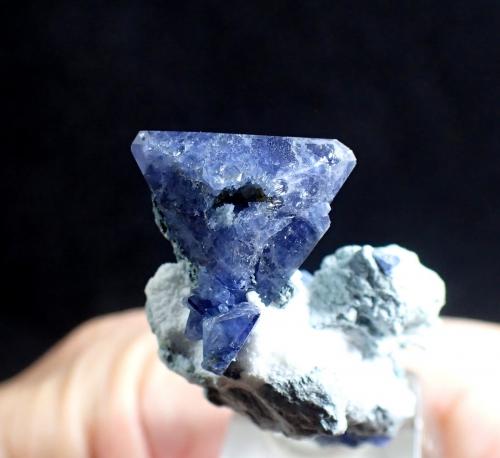 Benitoite<br />Mina California State Gem (Benitoite Gem Mine), Zona San Benito River headwaters, Pico Santa Rita, Distrito New Idria, Condado San Benito, California, USA<br />35 mm x 25 mm x 21 mm<br /> (Author: Don Lum)