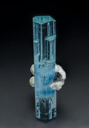 Beryl (variety aquamarine), Schorl, Albite<br />Valle Shigar, Distrito Shigar, Gilgit-Baltistan (Áreas del Norte), Paquistán<br />9.0 x 3.8 cm<br /> (Author: am mizunaka)