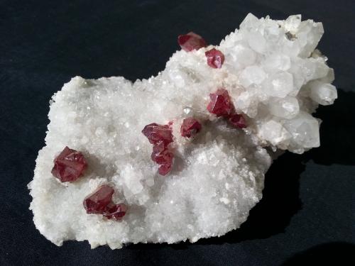 Cinnabar on Quartz, Dolomite<br />Mina Tongren, Tongren, Prefectura Tongren, Provincia Guizhou, China<br />13 x 9 cm, crystal size up to 15 mm<br /> (Author: Volkmar Stingl)