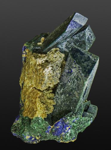 Azurite and Malachite<br />Mina Tsumeb, Tsumeb, Región Otjikoto, Namibia<br />30 x 20 x 40 mm<br /> (Author: Rob Schnerr)