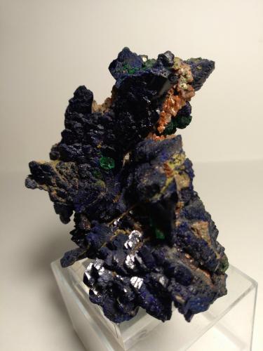 Azurite, Malachite, Tsumcorite, Schultenite, Beaverite-(Cu), Copper, Zincolivenite, Keyite, Calcite<br />Mina Tsumeb, Tsumeb, Región Otjikoto, Namibia<br />85 x 75 mm<br /> (Author: Sante Celiberti)