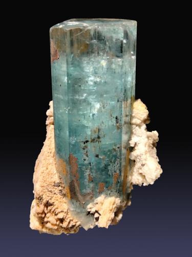 Beryl (variety aquamarine) with Schorl and Orthoclase<br />Bergsig Farm 167 (Hohenstein), Omaruru, Región Erongo, Namibia<br />27 mm x 44 mm x 22 mm<br /> (Author: Firmo Espinar)