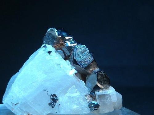 Carrollita<br />Mina Kamoya South II, Kamoya, Distrito Kambove, Cinturón de cobre de Katanga, Katanga (Shaba), República Democrática del Congo (Zaire)<br />4 x 3 cm. El grupo de los tres cristales mide 2,5 cm. x 1 cm.<br /> (Autor: Felipe Abolafia)