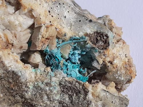 Malachite, Dolomite, Calcite<br />Distrito minero Ringenwechsel, Troi, Distrito Schwaz, Valle Inn, Tirol Norte, Tirol, Austria<br />FoV ca. 3 x 2 cm<br /> (Author: Volkmar Stingl)