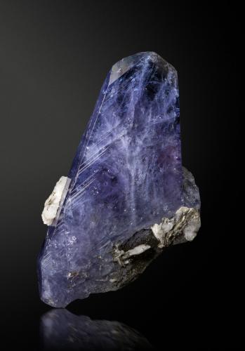 Axinita-(Mg)<br />Merelani, Montes Lelatema, Distrito Simanjiro, Región Manyara, Tanzania<br />3.5 x 1 x 6 cm / cristal principal: 5.9 cm<br /> (Autor: Museo MIM)