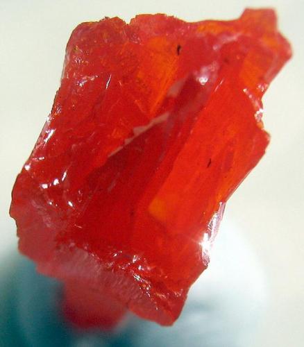 CROCOITE, Adelaide Mine, Zeehan Mining District, Dundas, Tasmania, Australia.1 x 0.7 x 0.7 cm. (Author: Samuel)