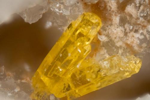 Centennial Eureka Mine (Blue Rock), Tintic District, East Tintic Mts, Juab Co., Utah, USA

Mimetite on quartz
FOV = 1.5mm
Nikon D300 on PB6 bellows with 10X Nikon finite conjugate objective. 35 frames at .01mm steps, stacked with Zerene Stacker.
One of 16 Centennial Eureka specimens collected and donated by John Dagenais for the 2010 Pacific Northwest Friends of Mineralogy Symposium live auction. (Author: Doug)