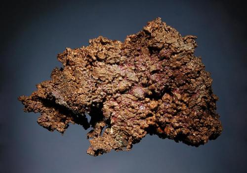 Copper
6.5 x 10.5 cm.
Copper Queen Mine, Bisbee, Warren District, Cochise Co., Arizona
Crystallized copper interspersed with patches of red cuprite. (Author: crosstimber)