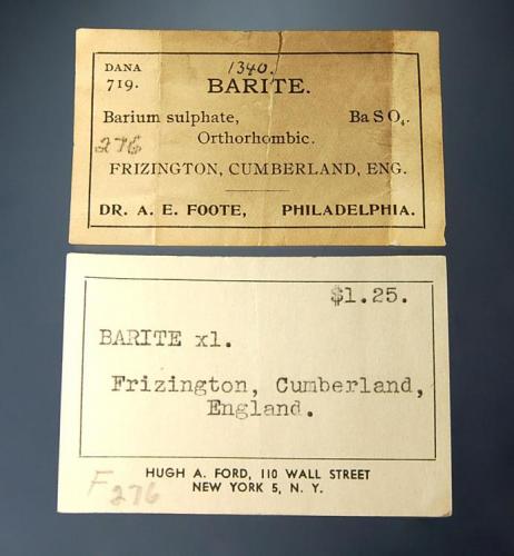 Label for barite pictured above. (Author: crosstimber)