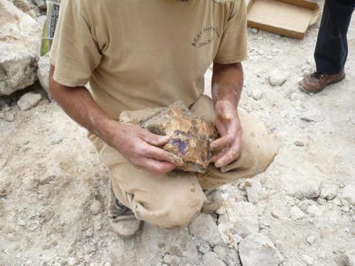 Mark Randle with nice amethyst specimen also covered by mud. (Author: John S. White)