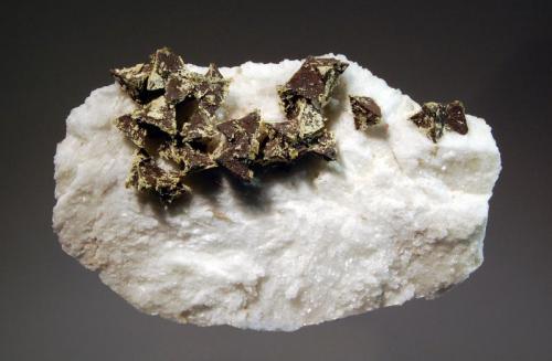 Helvite
Navegadora Mine, Penha do Norte, Conselheiro Pena, Minas Gerais, Brazil
4.5 x 7.0 cm.
Opaque yellow brown tetrahedral helvite crystals on a matrix of white albite. (Author: crosstimber)