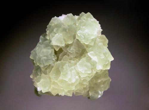 Fluorite
El Gaudro Mine, Talampaya, La Rioja, Argentina
6.2 x 7.1 cm.
Multiple, intergrown, pale green fluorite octahedrons with frosted faces on a quartz matrix. (Author: crosstimber)