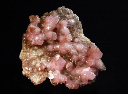 Calcite
Agoudal Mines, Agoudal, Bou Azzer, Tazenakht, Ouarzazate Province, Morocco
6.9 x 7.7 cm.
Pink crystals of cobaltian calcite with nailhead terminations covering the top surface of a thin matrix plate. (Author: crosstimber)