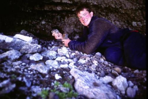 But it was worth the effort!
Self-taken photo of me in the crystal cave, holding smoky quartz crystals..
More to follow... (Author: Mike Wood)