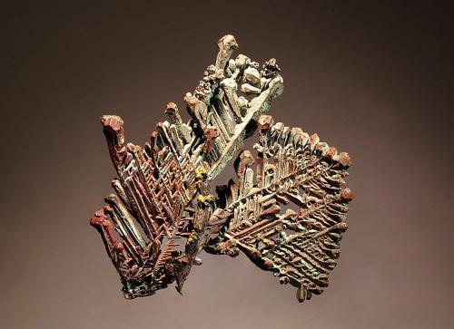 Copper
Broken Hill mines, Broken Hill, Yancowinna Co., New South Wales, Australia
5.5 x 6.0 cm
Native copper with twinned crystals arranged in a feather pattern. Ex. Washington A. Roebling Collection. (Author: crosstimber)