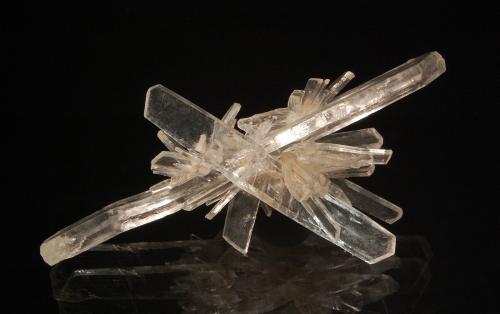 Gypsum
Angervillieres Quarry, Essone, Ile-de-France, France
4.4 x 7.3 cm
An intersecting group of transparent gypsum crystals from an defunct locality just outside Paris. (Author: crosstimber)