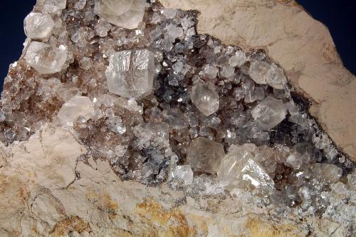 Calcite
Eastern Products Quarry, Winfield, Union Co., Pennsylvania, USA
Overall size 6.5 x 9.0 cm FOV~7.5 cm
Colorless calcite crystals lining a cavity in a pale gray limestone matrix. (Author: crosstimber)