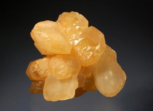 Calcite
Delta Carbonate Quarry, York, York Co., Pennsylvania, USA
9.1 x 10.0 cm
An intergrown group of honey-colored calcite crystals to 5.5 cm. The crystals have unusual modifications and have a satiny luster. (Author: crosstimber)