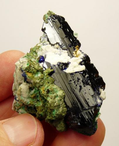 Azurite, malachite, and duftite.
Tsumeb, Namibia
61 x 45 x 30 mm
Same as above. (Author: Pierre Joubert)