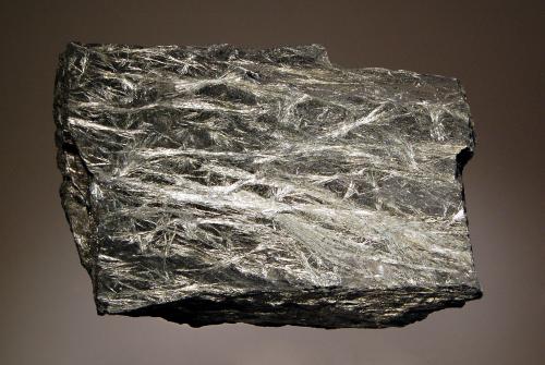 Cummingtonite
Krivoy Rog, Dnipropetrovs’k Oblast, Ukraine
6.0 x 8.7 cm
Fine acicular silver-gray crystals frozen in dark slate-gray matrix. Ex. Fersman Museum. (Author: crosstimber)