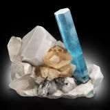 Beryl (variety aquamarine) with Topaz, Quartz, Orthoclase, Schorl, Arsenopyrite and RhodochrositeProspección Biangsapi Gon, Nyet Bruk, Distrito Shigar, Gilgit-Baltistan (Áreas del Norte), Paquistán40 x 25 x 30 cm / main crystal: 36.6 cm. (Author: MIM Museum)