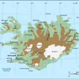 Mapa topográfico de Islandia.
En verde <500 m. En marrón >500 m. En blanco: glaciares.
Tomado de: https://es.m.wikipedia.org/wiki/Archivo:Map_of_Iceland_highlands-en.svg (Autor: Antonio P. López)