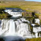 Reykjafoss es una pequeña cascada con varias caídas que salvan unos 20 metros de desnivel en el río Svartá, afluente del Héraðsvötn, al norte de Islandia. 
Vista frontal de la cascada. (Autor: Antonio P. López)