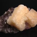 Calcite on Quartz (variety amethyst)Ametista do Sul, Región Alto Uruguai, Rio Grande do Sul, Brasil7.6 x 12.3 cm (Author: crosstimber)