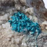 Chrysocolla, CalciteDistrito minero Ringenwechsel, Troi, Distrito Schwaz, Valle Inn, Tirol Norte, Tirol, AustriaFoV 2,5 x 2 cm (Author: Volkmar Stingl)