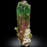 Elbaite with Albite (variety cleavelandite)Paprok, Distrito Kamdesh, Provincia Nuristan, Afganistán9 x 9 x 28 cm / main crystal: 27.0 cm. (Author: MIM Museum)