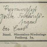 Another rare design of a Bergakademie label is this one of a Bad Ems pyromorphite (from Friedrichssegen mine). (Author: Andreas Gerstenberg)