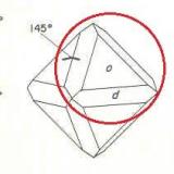 Esquema escaneado de la pag. 139 de Mineralogy for Amateurs de John Sinkankas. Forma mixta de octaedro y rombododecaedro. En rojo he marcado lo que vemos en la galena fotografiada a excepción de las caras del cubo que no están en el esquema y sí en la pieza. (Autor: Antonio Alcaide)