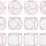 Cuarto dibujo de la primera fila. Combinaciones de cubo y octaedro: las caras son cuadrados y hexágonos irregulares. (Autor: Antonio Alcaide)