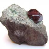 Cuprite
Mashamba West Mine, Kolwezi District, Katanga Copper Crescent, Katanga (Shaba), Democratic Republic of Congo (Zaïre)
Specimen size 2 cm, crystal 7 mm (Author: Tobi)