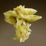 Brazilianite
Córrego Frio Mine, Linópolis, Divino das Laranjeiras , Minas Gerais, Brazil
4.7 x 5.4 cm.
Intergrown group of pale yellow-green, doubly-terminated, spear-shaped crystals. (Author: crosstimber)