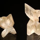 Gypsum
Lake Gilles, Corunna Station, South Australia, Australia
Left 2.3 x 3.3 cm, Right 2.1 x 4.3
A couple of colorless twinned gypsum crystals. (Author: crosstimber)